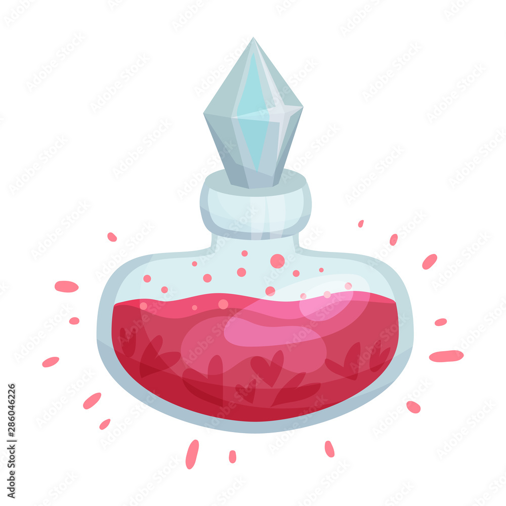 Poster flask with red potion. vector illustration on a white background.