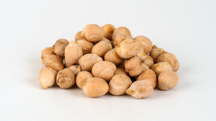 Seeds of chickpea, isolated on white background.