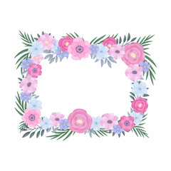 Rectangular frame of flowers. Vector illustration on a white background.