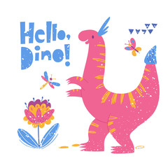 Stilyzed kids poster with cute Dinosaur and lettering.