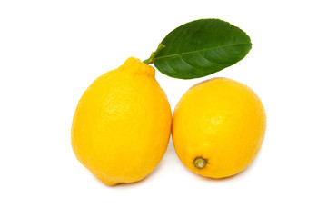 lemon fruit with leaf isolated on white background