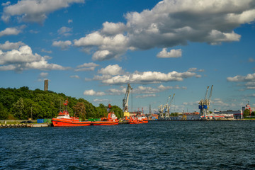 Fototapeta premium Port of Gdansk, Poland, tug on the way to the mooring