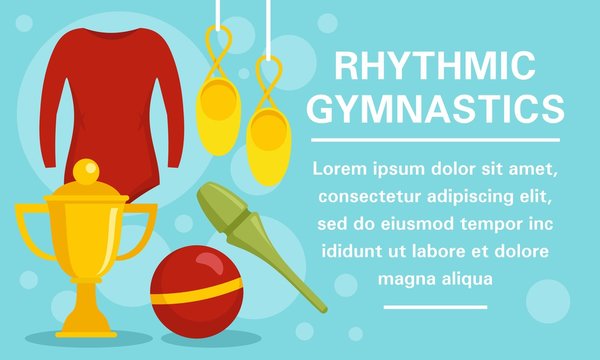 Rhythmic gymnastics equipment concept banner. Flat illustration of rhythmic gymnastics equipment vector concept banner for web design