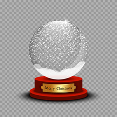 Realistic Christmas Snow Ball. Glass Snow Ball with shadow on transparent background