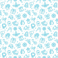 Seamless monochrome background with Christmas and new year symbols