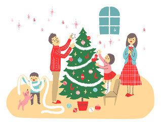 クリスマスツリーと家族