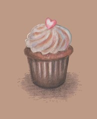 Vector illustration of a cupcake. Stylized hand drawing pencil
