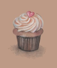 Vector illustration of a cupcake. Stylized hand drawing pencil