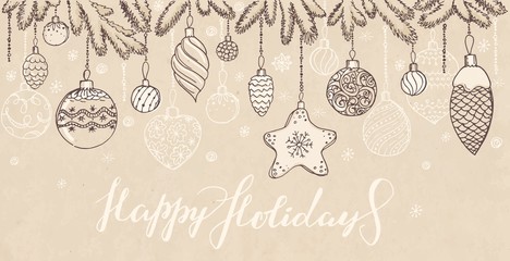 Vintage postcard for Christmas and New year holidays