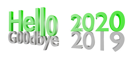 3d illustration of 2020 new year, written with Hello 2020 and goodbye 2019