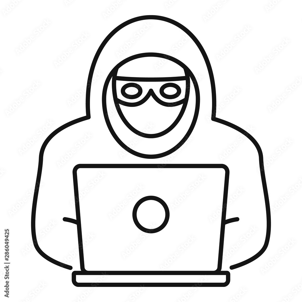 Sticker Laptop hacker icon. Outline laptop hacker vector icon for web design isolated on white background