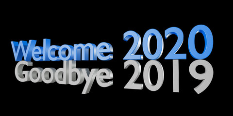 3d illustration of 2020 new year, written with welcome 2020 and goodbye 2019