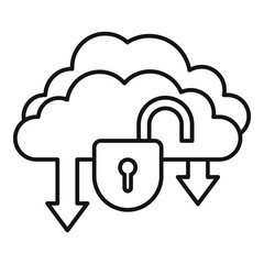 Unlock data cloud icon. Outline unlock data cloud vector icon for web design isolated on white background
