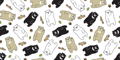 Bear seamless pattern polar bear vector acorn wood scarf isolated cartoon repeat background tile wallpaper illustration doodle design