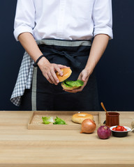 Chef prepare bagel for meal