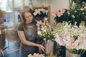 Florist taking care of flowers