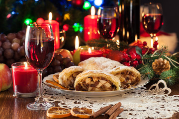 Traditional puff pastry strudel with apple