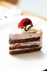 Delicious Strawberry shot cake on plate