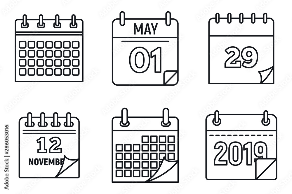 Poster calendar week icons set. outline set of calendar week vector icons for web design isolated on white 