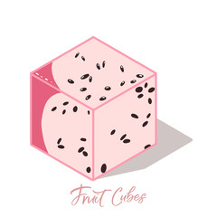 Isometric gragon frut cubes with shadows. Colorful vector food illustration for healthy food cafe, restaurant, fruits and grocery market