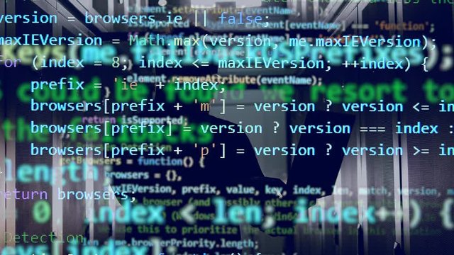 Flows of computer data are being shown above the IT engineer