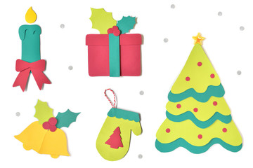 Christmas set paper cut on white background - isolated
