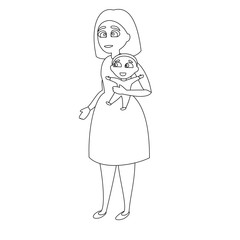 Mother with a baby in her arms. Vector illustration with continuous lines on white background. 