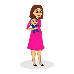 Mother with a baby in her arms. Vector color graphic illustration.