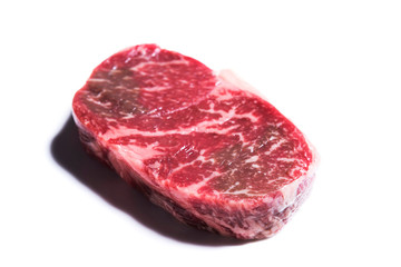 Fresh raw marble beef steak on background
