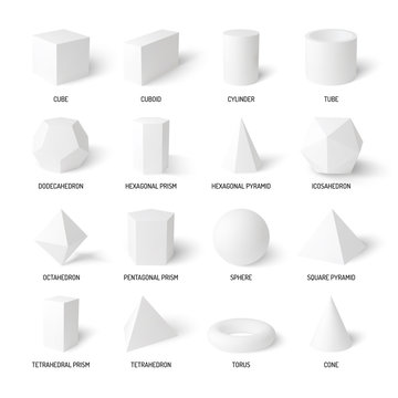 Basic 3d Shapes White Realistic Set