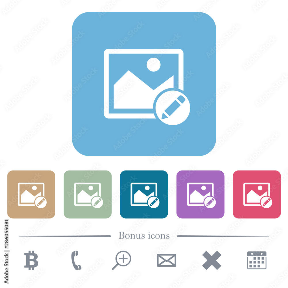 Poster rename image flat icons on color rounded square backgrounds