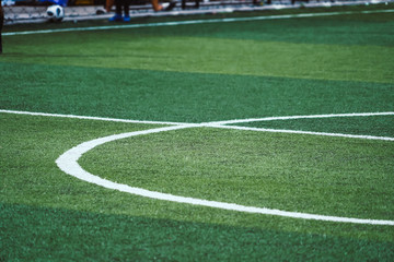 Fototapeta na wymiar Soccer Football field white round center line for background