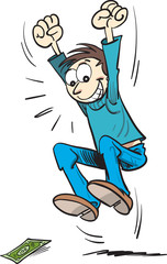 Lucky man jumping for money