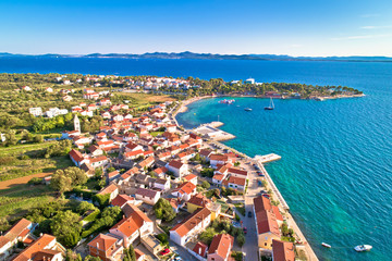 Fototapeta na wymiar Petrcane tourist destination coastline aerial view