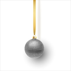 Silver Christmas ball, with an ornament and spangles. Isolated on white background. Vector illustration.
