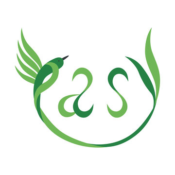Easy - Hummingbird logo concept. Letters in the form of a bird, leaves.