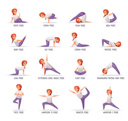 Fototapeta na wymiar Kids Yoga Girl Icons Set