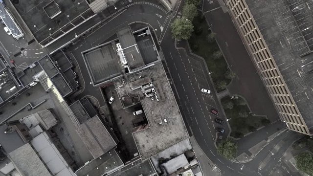 City aerial rooftop architecture urban street generic overhead cityscape birds eye view.