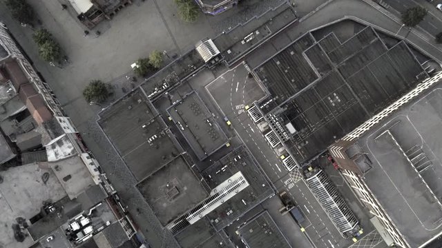 City aerial rooftop architecture urban street generic overhead cityscape birds eye view.