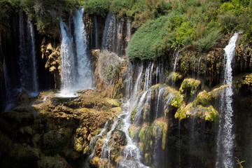 beautiful waterfall photo background, rocky field