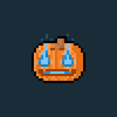 Obraz premium Pixel art pumpkin head with blue flame eyes.8bit.halloween.