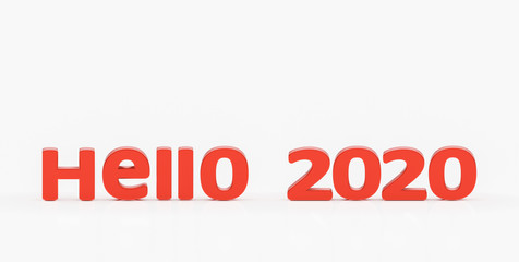 3d illustration of new year 2020, with the word hello and 2020 in number, isolated on white background