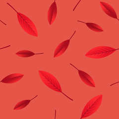 Seamless pattern of red leaves. Vector abstract background of leaves for decoration. Autumn pattern