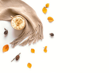 Autumn flat lay with coffee