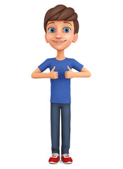 Guy shows two thumbs up on a white background. 3d render illustration.