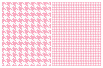 Simple Vector Pattern with Pink and White Houndstooth and Grid. Pink Geometric Design Isolated on a White Background. Houndstooth Repeatable Print Ideal for Fabric, Textile, Wrapping Papaper.