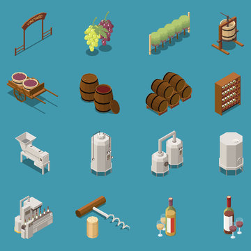 Wine Production Isometric Icons Set
