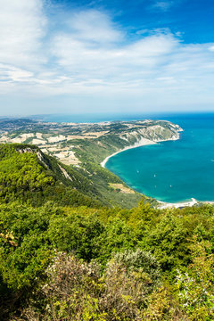 Cliffs of Mount Conero promontory in the adriatic sea. Ancona, Marche Region, Italy