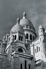 Naklejka premium Paris - Montmartre district landmark. Black and white vintage style.