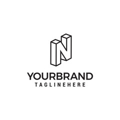 Letter N logo 3D isometric lines geometric shape template design vector